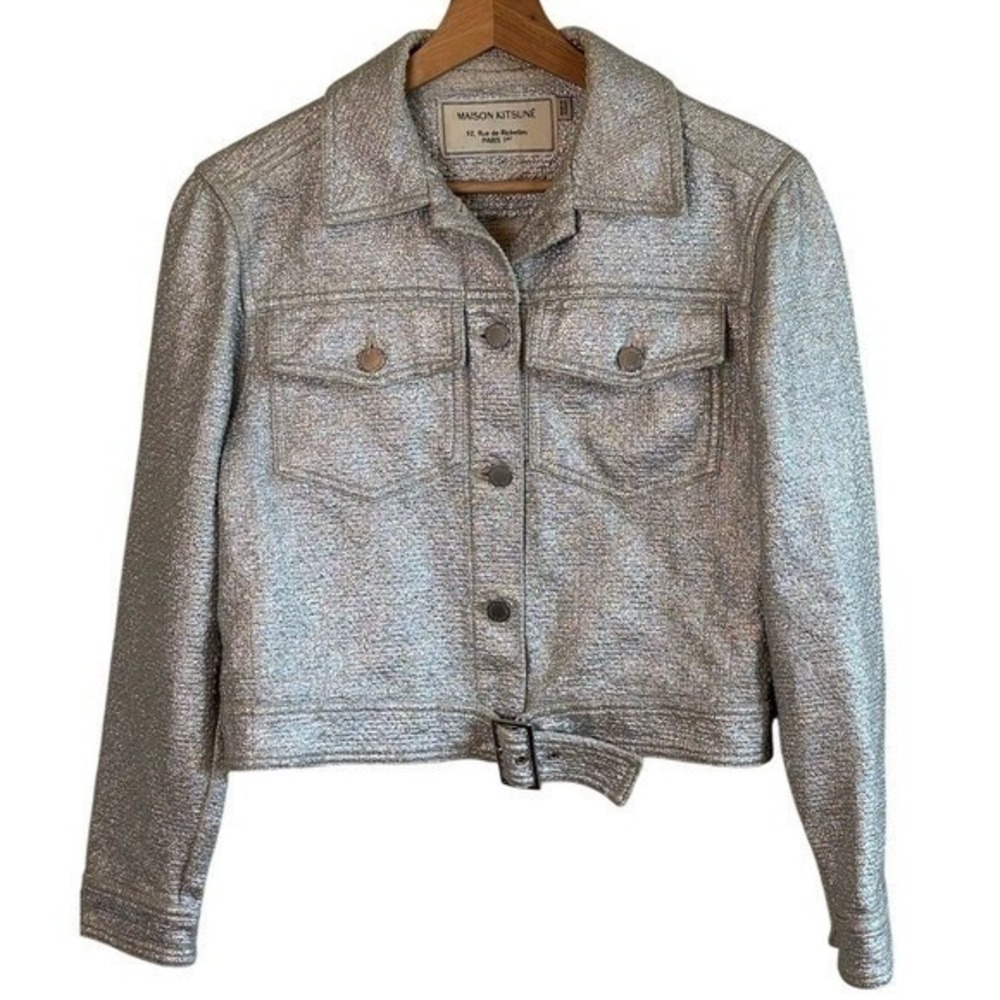 Maison Kitsune Silver Metallic Cropped Jacket Size S Paris France
